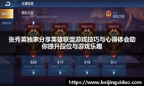 张秀英独家分享英雄联盟游戏技巧与心得体会助你提升段位与游戏乐趣