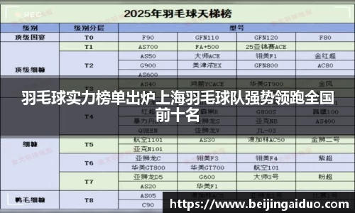 羽毛球实力榜单出炉上海羽毛球队强势领跑全国前十名