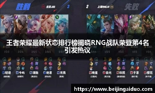 王者荣耀最新状态排行榜揭晓RNG战队荣登第4名引发热议